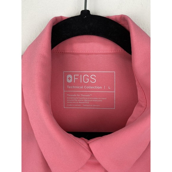 Figs Womens Elmina Size Large Pink Collared Button Up Scrub Top with Poc… - Picture 2 of 7